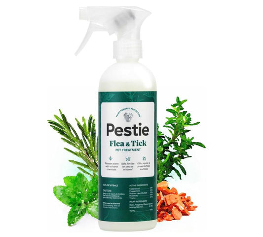 Pestie Flea & Tick Treatment for Pets, Plant-Powered Spray, Repels and Kills Fleas, Ticks and Mosquitos, Safe for Cats and Dogs